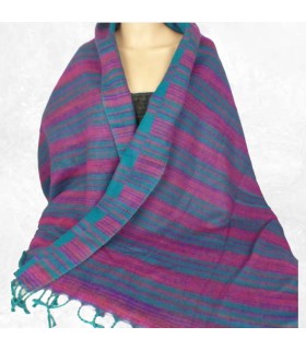 Châle de méditation vert fuchsia, Couverture artisanale Népal 100 x 200