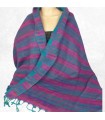 Châle de méditation vert fuchsia, Couverture artisanale Népal 100 x 200