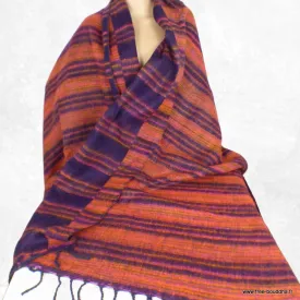 Grand châle laine de yak violet orange rose 100 x 200 cm - Châles en laine faits main