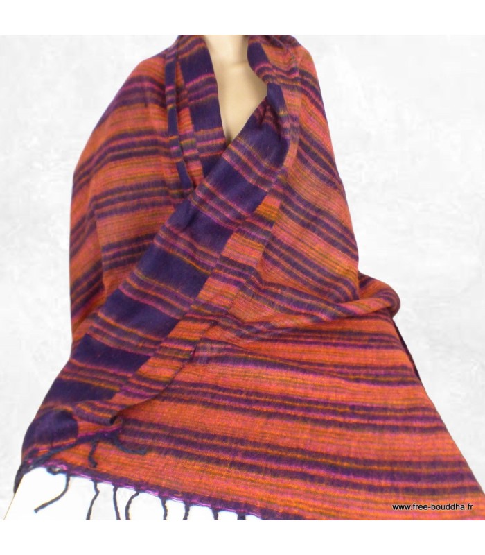 Couverture de méditation violet orange – Châle Népal 100 x 200 cm