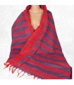 Châle en laine de yak, rouge et bleu, doux et chaud.