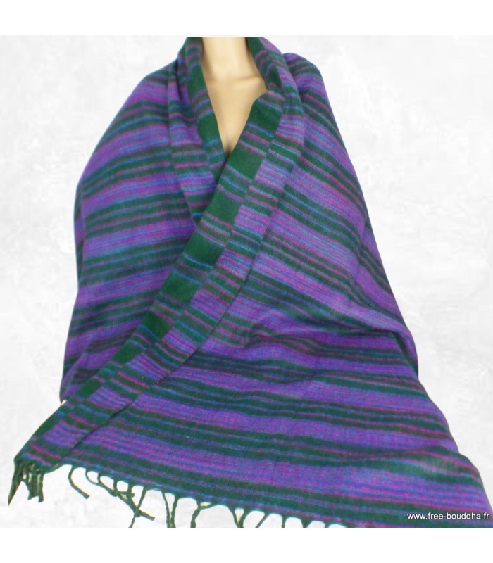 Châle oversize vert rose – Étole artisanale Népal 100 x 200 cm