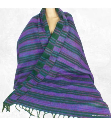 Châle oversize vert rose – Étole artisanale Népal 100 x 200 cm