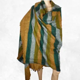 Châle de méditation homme femme moutarde gris - Grand châle népalais 240 x 120 cm