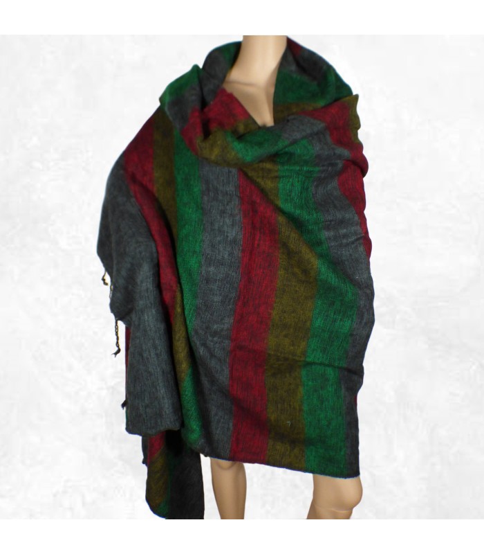 Couverture de méditation népalaise laine de yack bordeaux gris vert