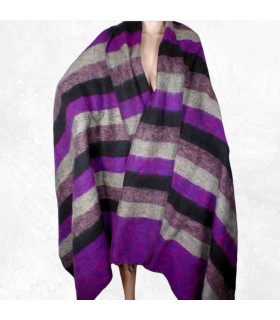 Couverture laine de yack artisanale 240 × 120 cm – Nuances mauve taupe noir