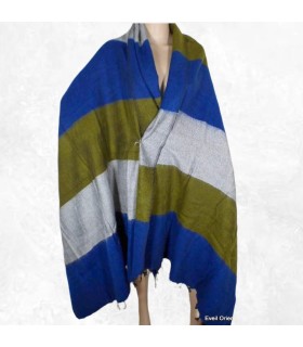 Châle népalais bleu kaki – Laine de yack 240 x 120 cm