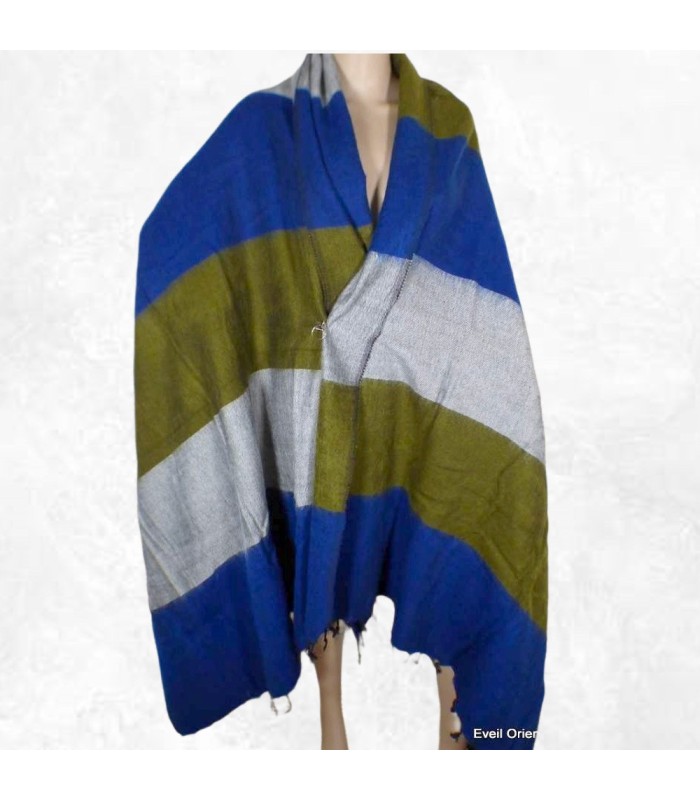 Châle népalais bleu kaki – Laine de yack 240 x 120 cm