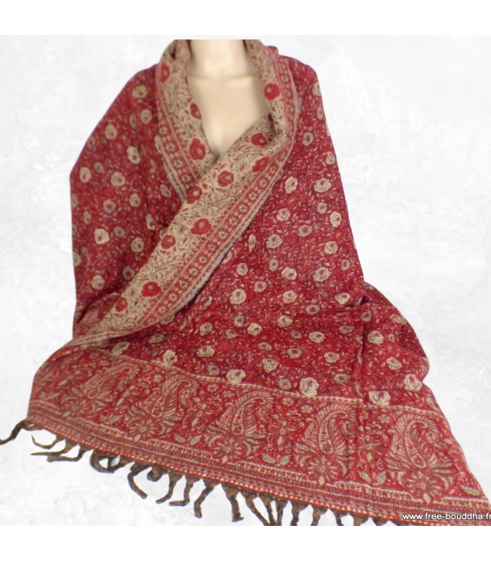 Couverture de méditation bordeaux – Châle cachemire Népal