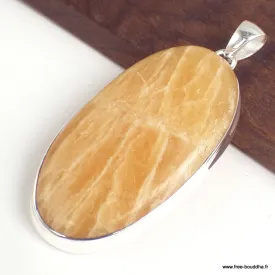 Long pendentif Agate Jaune à bandes oval - Bijoux en Agate