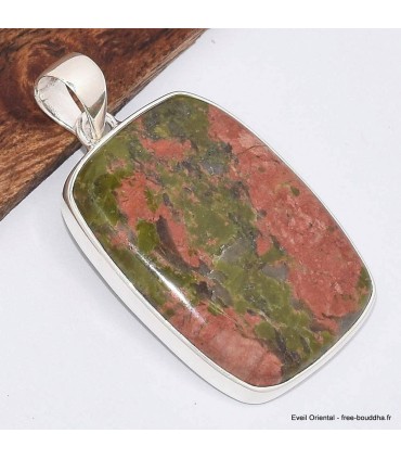 Pendentif Unakite origine USA rectangulaire argent 925, authentique