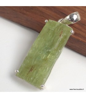 Pendentif Cyanite verte brute argent 925 pierre naturelle certifiée

