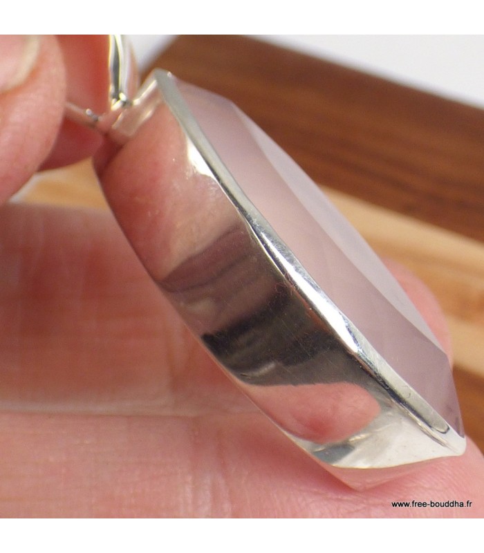 Pendentif Quartz rose facetté marquise argent 925, bijou certifié