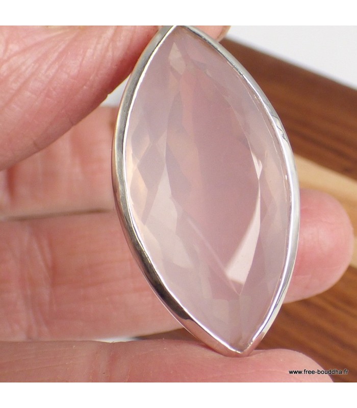 Pendentif Quartz rose facetté marquise argent 925, bijou certifié