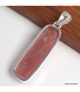 Pendentif Rhodochrosite gel rectangulaire allongé véritable argent 925