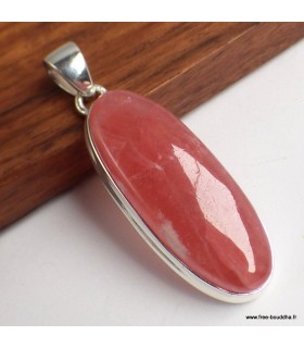 Pendentif Rhodochrosite gel ovale allongé véritable argent 925