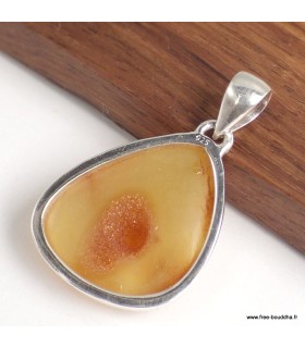 Pendentif Ambre de la Baltique argent 925 asymétrique certificat inclus