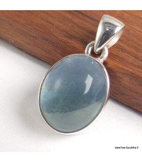 Pendentif Fluorite bleue verte ovale authentique argent 925