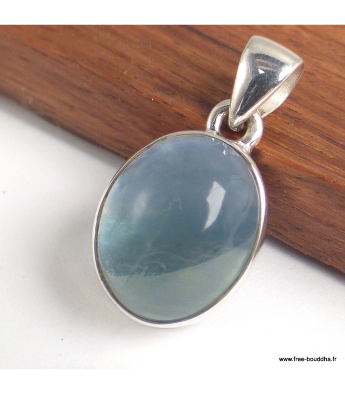 Pendentif Fluorite bleue verte ovale authentique argent 925