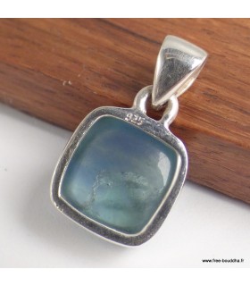 Pendentif Fluorite bleue carrée pierre naturelle argent 925