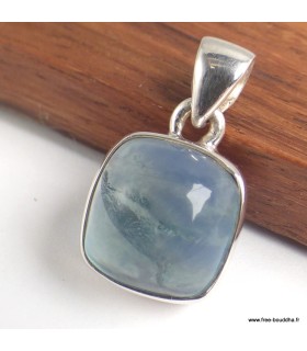 Pendentif Fluorite bleue carrée pierre naturelle argent 925