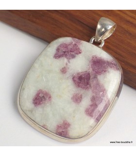 Pendentif Tourmaline rose sur Quartz carré authentique argent 925