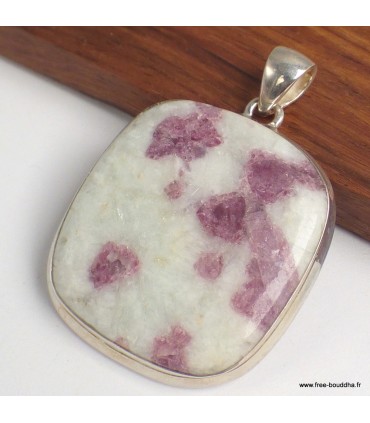 Pendentif Tourmaline rose sur Quartz carré authentique argent 925