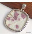 Pendentif Tourmaline rose sur Quartz carré authentique argent 925