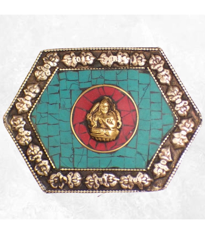 Boîte à bijoux tibétaine artisanale incrustée de pierres naturelles