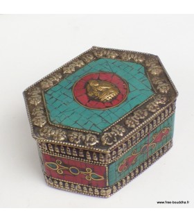 Boîte à bijoux tibétaine artisanale incrustée de pierres naturelles