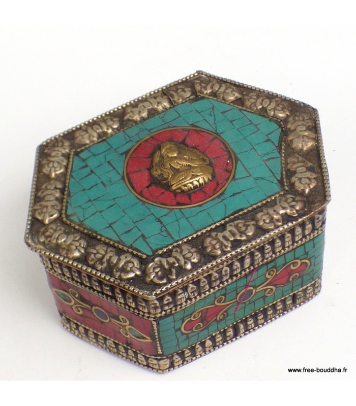 Boîte à bijoux tibétaine artisanale incrustée de pierres naturelles
