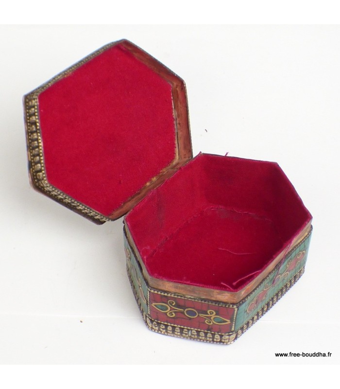 Boîte à bijoux tibétaine artisanale incrustée de pierres naturelles