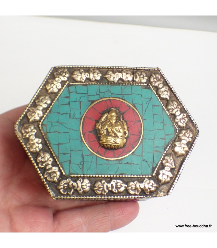 Boîte à bijoux tibétaine artisanale incrustée de pierres naturelles