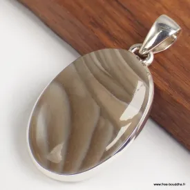 Pendentif oval argent en Silex rayé - Bijoux en Silex