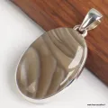 Pendentif oval argent en Silex rayé - Bijoux en Silex