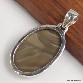 Pendentif oval argent en Silex rayé - Bijoux en Silex