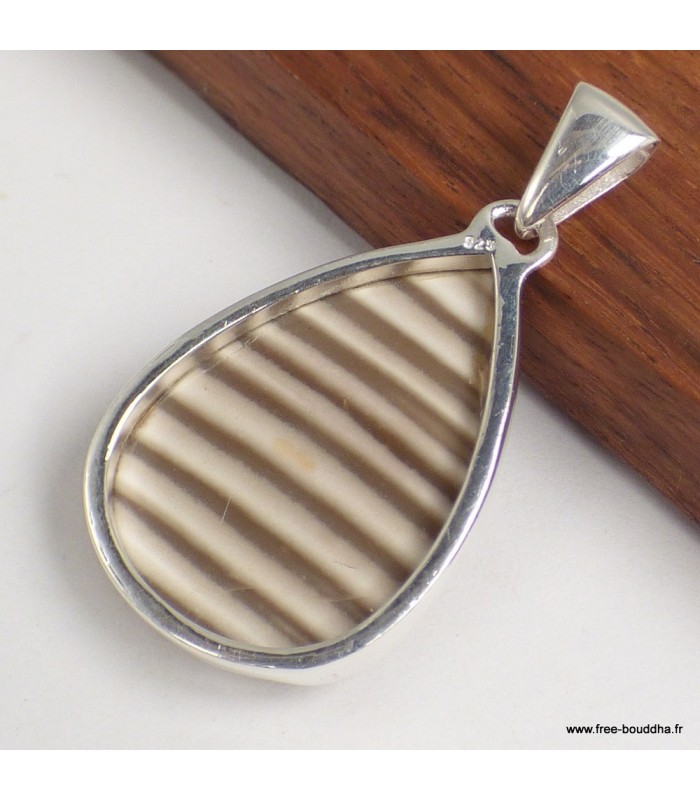 Pendentif Silex rayé goutte argent 925 véritable certifié