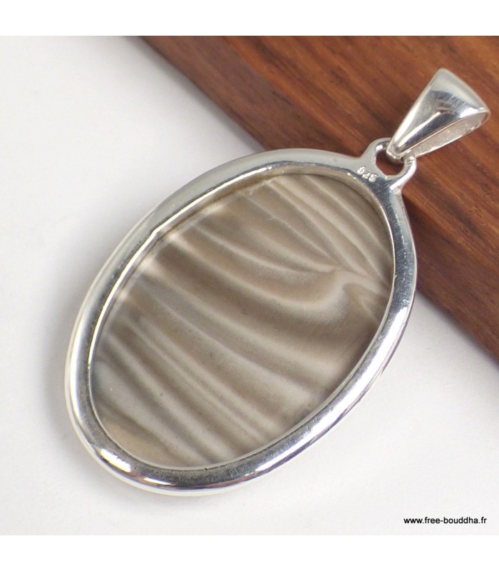Pendentif Silex rayé argent 925, pierre naturelle et authenticité