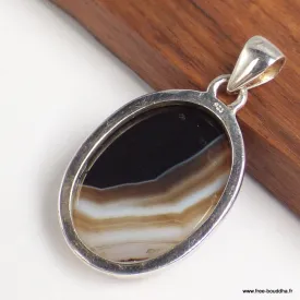 Pendentif oval Agate noire à bandes facettée - Bijoux en Agate Noire à bandes