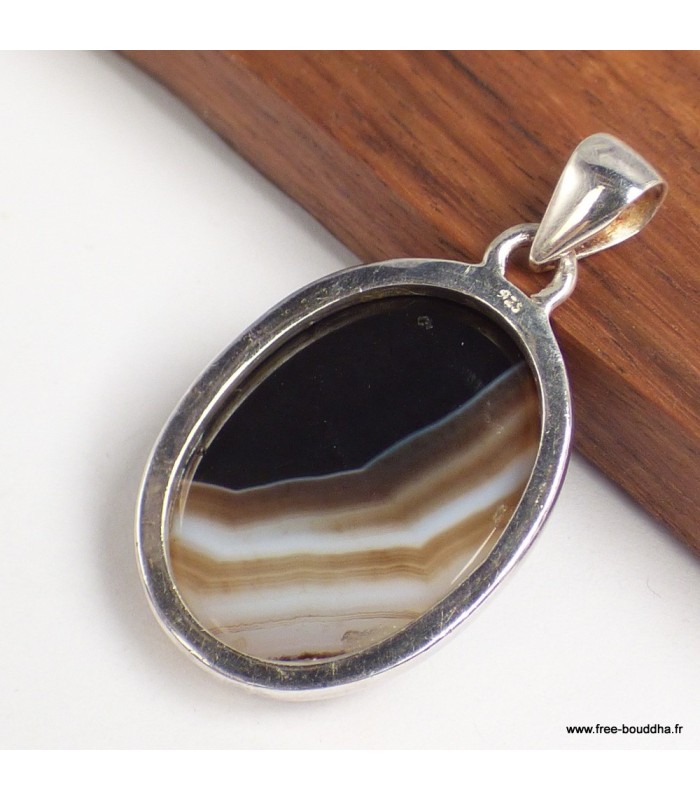 Pendentif Agate noire ovale facettée – Argent 925 certifié