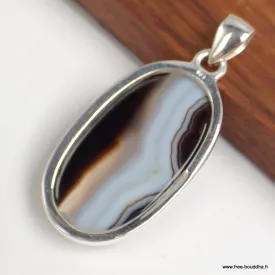 Pendentif Agate noire à bandes oval facetté - Bijoux en Agate Noire à bandes