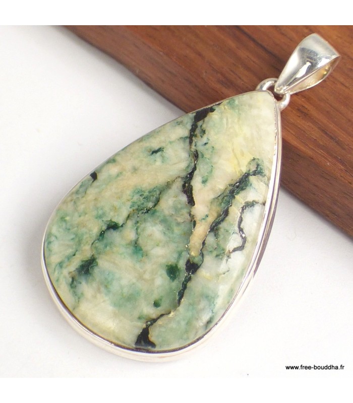 Pendentif Mariposite goutte argent 925 pierre naturelle certifiée