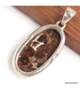 Pendentif Pallasite argent 925 pierre météorite RARE certifiée