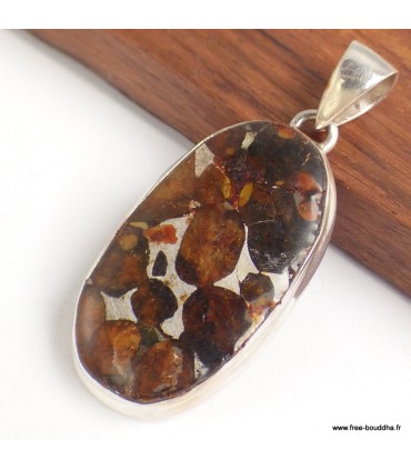Pendentif Pallasite argent 925 pierre météorite RARE certifiée
