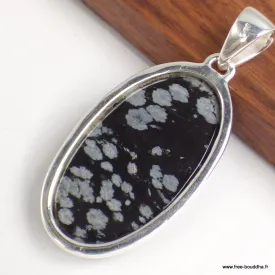 Pendentif Obsidienne Floconneuse ovale - Bijoux en Obsidienne Flocon de neige