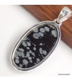 Pendentif Obsidienne floconneuse ovale argent 925 véritable certifié
