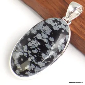 Pendentif Obsidienne Floconneuse ovale - Bijoux en Obsidienne Flocon de neige