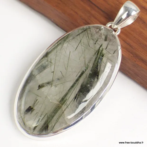 Gros pendentif Actinolite verte ovale - Pendentifs pierres naturelles