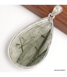 Pendentif Actinolite verte goutte argent 925 véritable et certifié