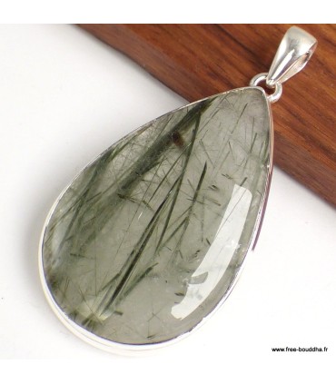 Pendentif Actinolite verte goutte argent 925 véritable et certifié